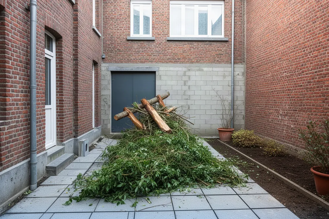 Cour lilloise encombrée de branches avant ramassage